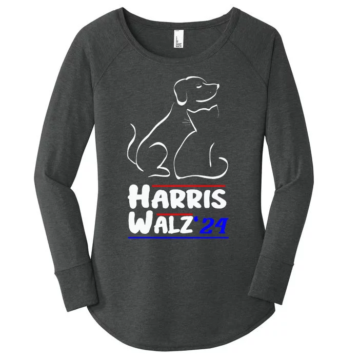 Cat Dog Ladies For Kamala 2024 President Kamala Harris Walz Women's Perfect Tri Tunic Long Sleeve Shirt