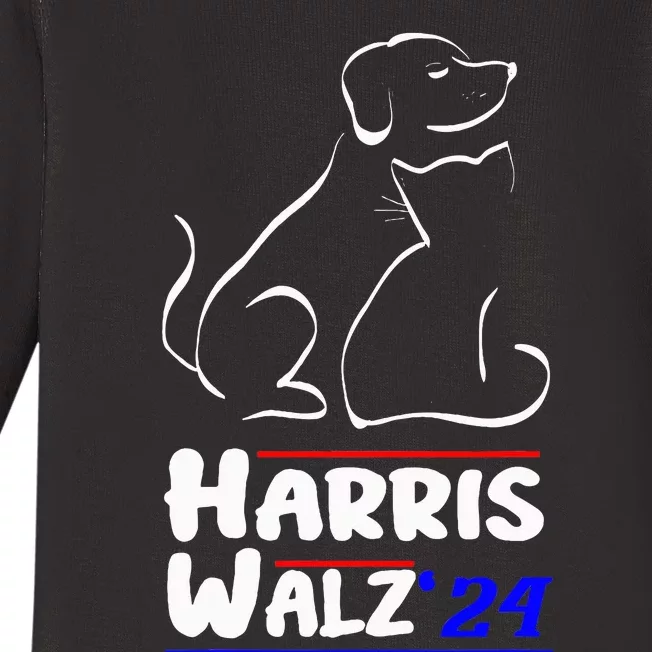 Cat Dog Ladies For Kamala 2024 President Kamala Harris Walz Baby Long Sleeve Bodysuit