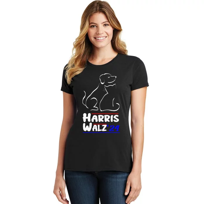 Cat Dog Ladies For Kamala 2024 President Kamala Harris Walz Women's T-Shirt