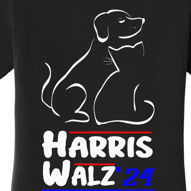 Cat Dog Ladies For Kamala 2024 President Kamala Harris Walz Women's T-Shirt