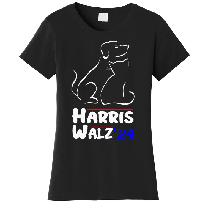 Cat Dog Ladies For Kamala 2024 President Kamala Harris Walz Women's T-Shirt