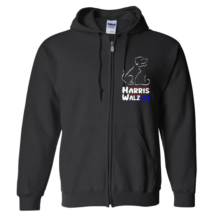 Cat Dog Ladies For Kamala 2024 President Kamala Harris Walz Full Zip Hoodie