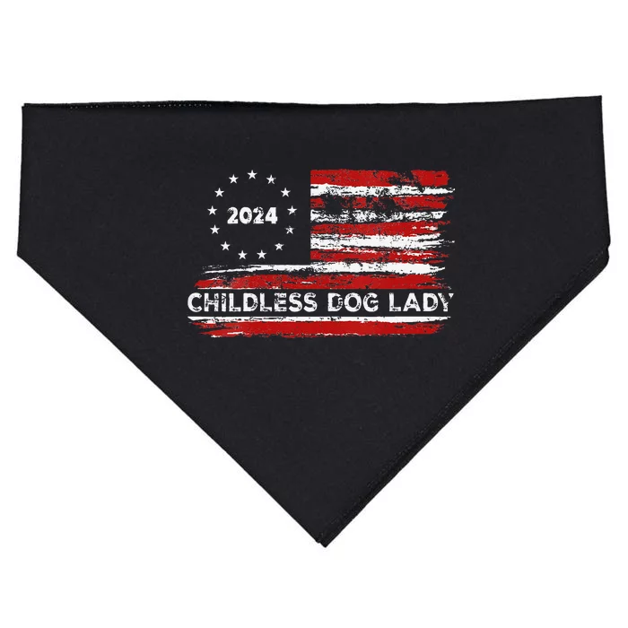 Childless Dog Lady Us Flag Vintage 2024 USA-Made Doggie Bandana