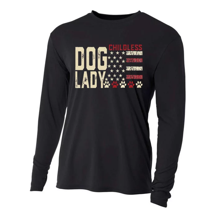 Childless Dog Lady Vote 2024 Us Flag Democratic President Cooling Performance Long Sleeve Crew