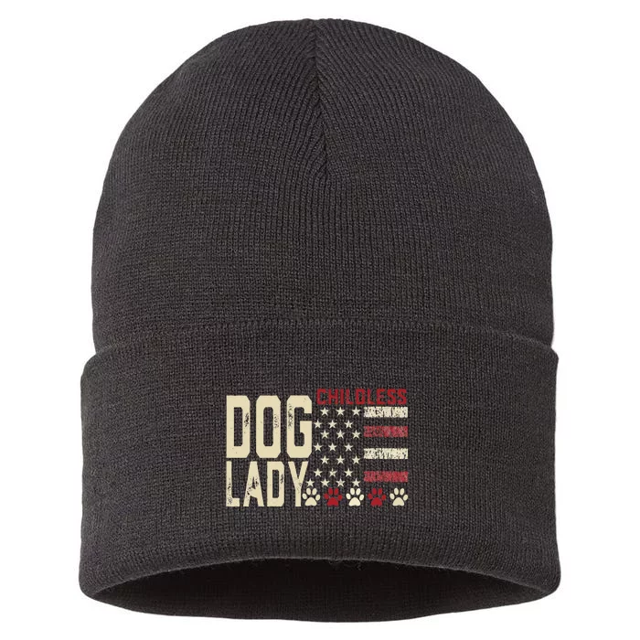 Childless Dog Lady Vote 2024 Us Flag Democratic President Sustainable Knit Beanie