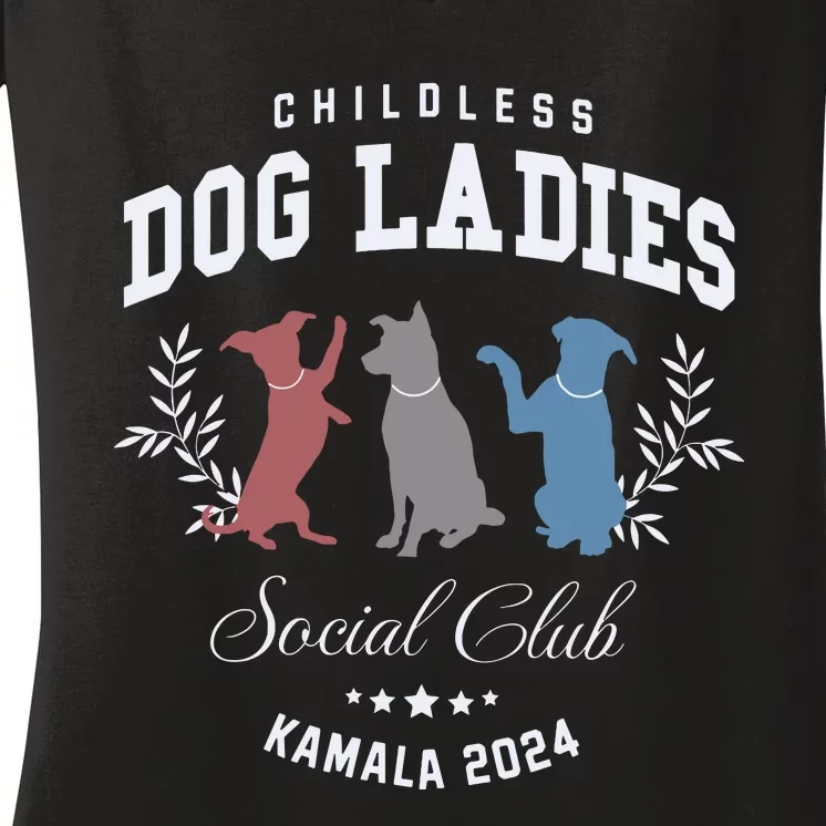 Childless Dog Lady Social Club President Kamala Harris 2024 Women's V-Neck T-Shirt