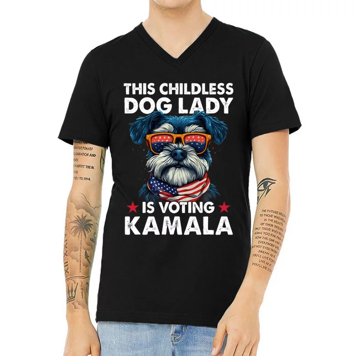 Childless Dog Lady Kamala Harris 2024 Miniature Schnauzer V-Neck T-Shirt