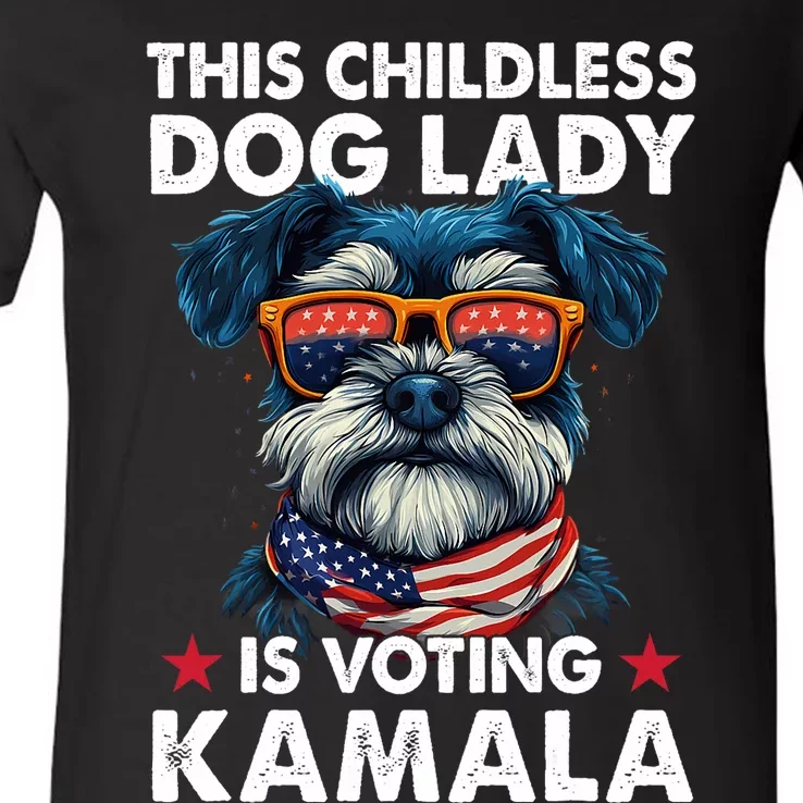 Childless Dog Lady Kamala Harris 2024 Miniature Schnauzer V-Neck T-Shirt