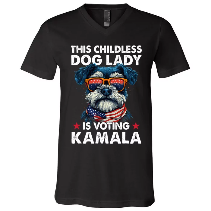 Childless Dog Lady Kamala Harris 2024 Miniature Schnauzer V-Neck T-Shirt