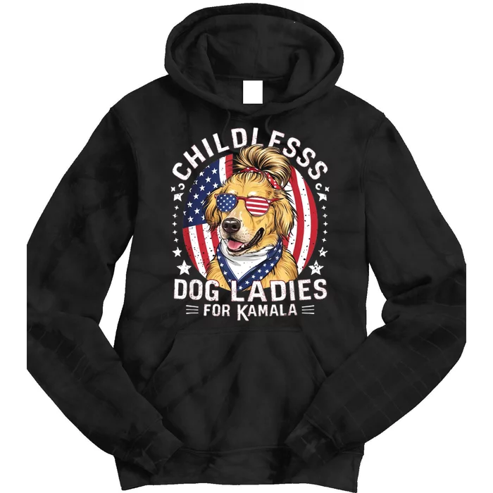 Childless Dog Ladies For Kamala Hariss Golden Retriever Tie Dye Hoodie