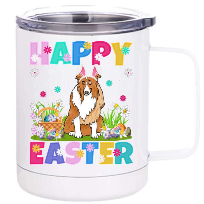 Collie Dog Lover Happy Easter Bunny Collie Easter Sunday Gift Front & Back 12oz Stainless Steel Tumbler Cup