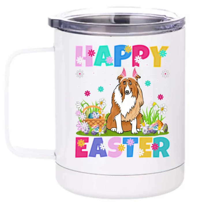 Collie Dog Lover Happy Easter Bunny Collie Easter Sunday Gift Front & Back 12oz Stainless Steel Tumbler Cup