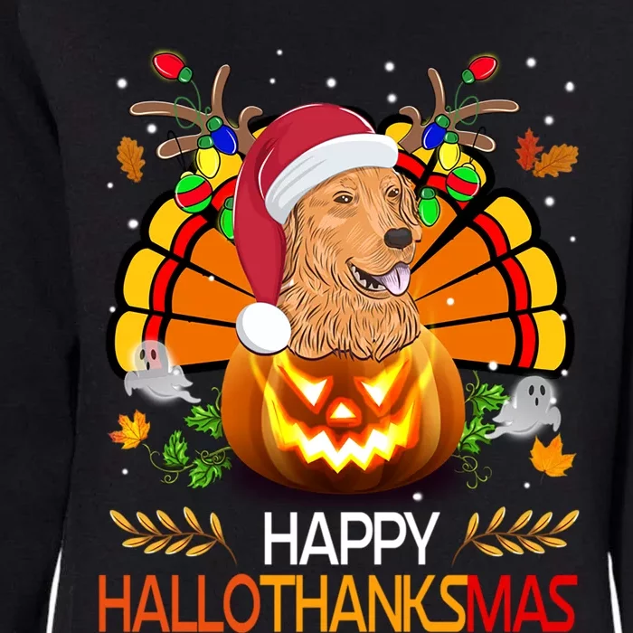 Cute Dog Lover Xmas Lights Turkey Santa Hat Hallothanksmas Gift Womens California Wash Sweatshirt