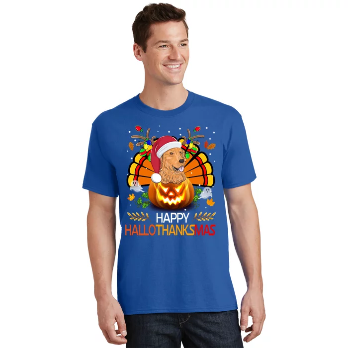 Cute Dog Lover Xmas Lights Turkey Santa Hat Hallothanksmas Gift T-Shirt