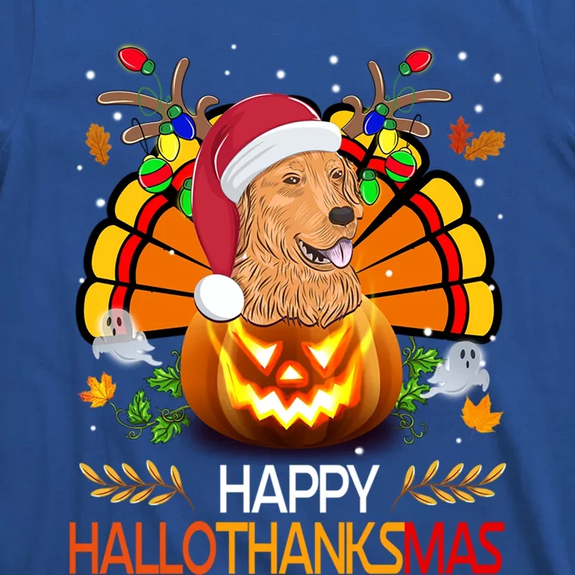 Cute Dog Lover Xmas Lights Turkey Santa Hat Hallothanksmas Gift T-Shirt