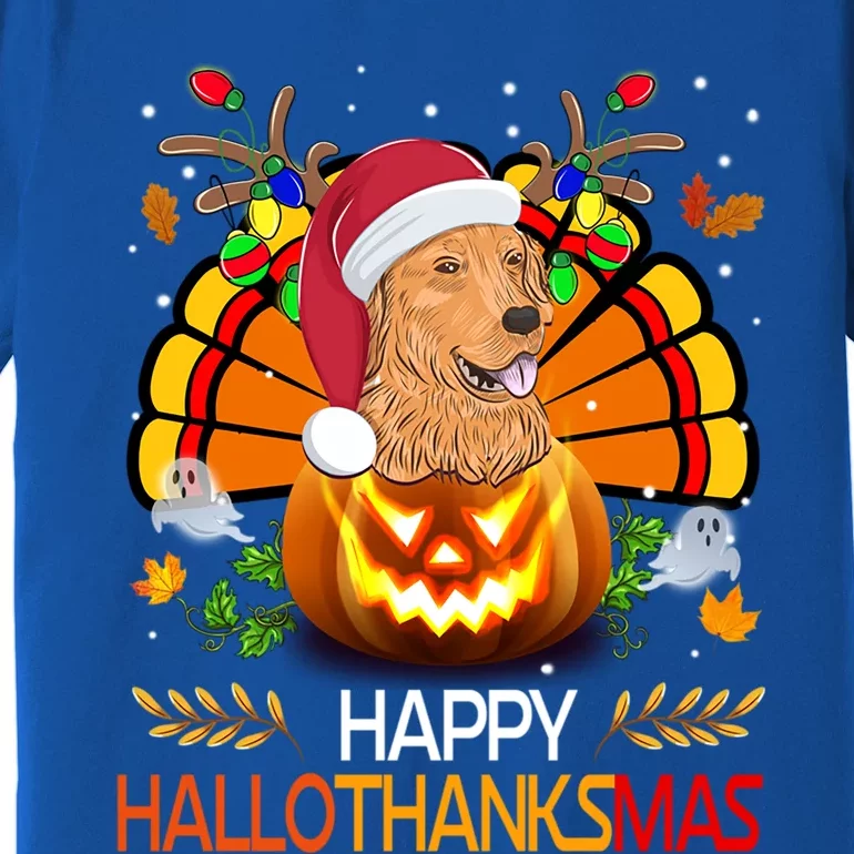 Cute Dog Lover Xmas Lights Turkey Santa Hat Hallothanksmas Gift Premium T-Shirt