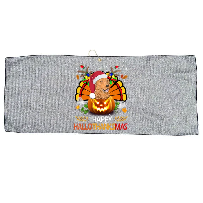 Cute Dog Lover Xmas Lights Turkey Santa Hat Hallothanksmas Gift Large Microfiber Waffle Golf Towel