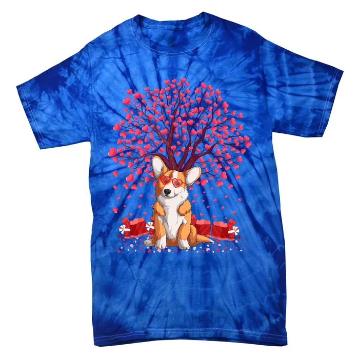 Corgi Dog Lover Heart Tree Corgi Valentine's Day Gift Tie-Dye T-Shirt