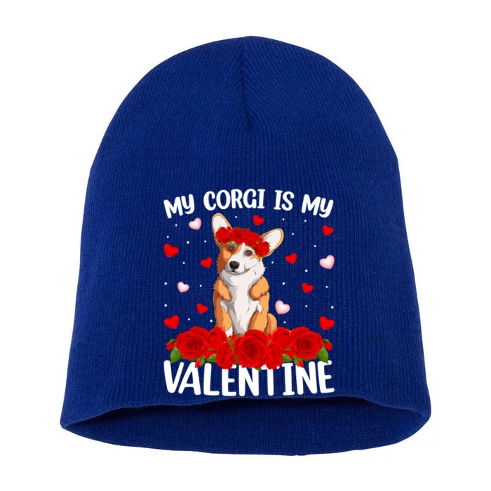 Corgi Dog Lover Red Rose Flower Corgi Valentine's Day Gift Short Acrylic Beanie