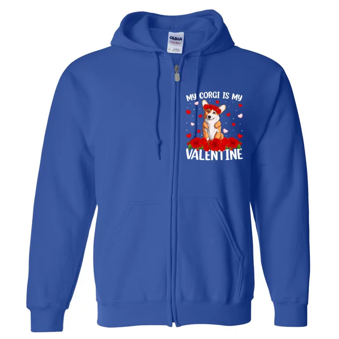 Corgi Dog Lover Red Rose Flower Corgi Valentine's Day Gift Full Zip Hoodie