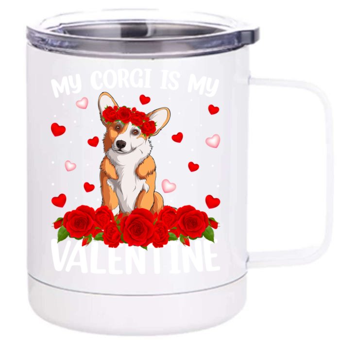 Corgi Dog Lover Red Rose Flower Corgi Valentine's Day Gift Front & Back 12oz Stainless Steel Tumbler Cup