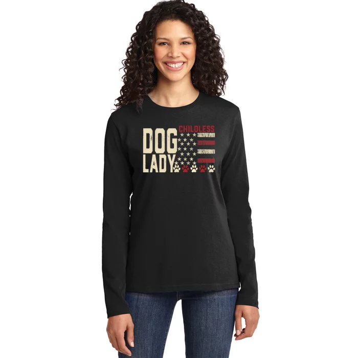 Childless Dog Lady Vote 2024 Us Flag Democratic President Ladies Long Sleeve Shirt