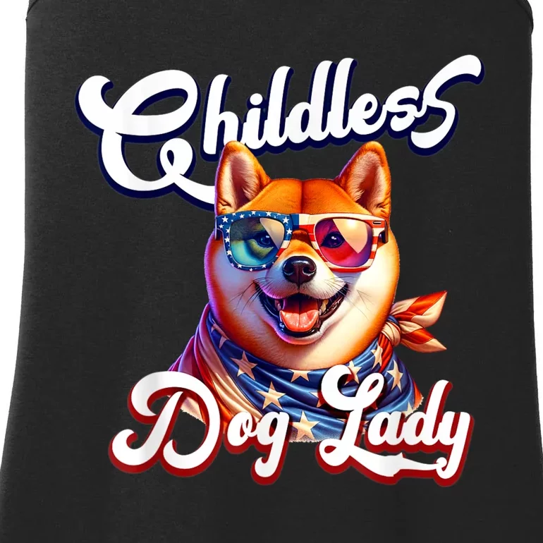 Childless Dog Lady Shiba Inu Patriotic Ladies Essential Tank