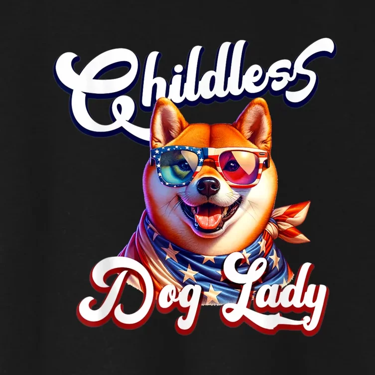 Childless Dog Lady Shiba Inu Patriotic Women's Crop Top Tee