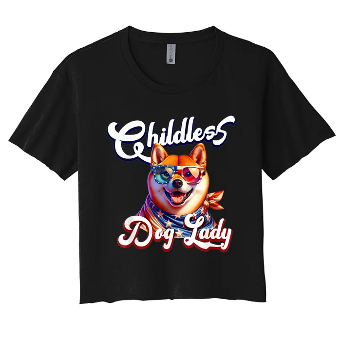 Childless Dog Lady Shiba Inu Patriotic Women's Crop Top Tee