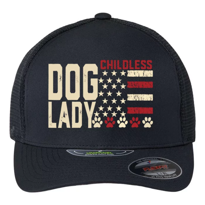 Childless Dog Lady Vote 2024 Us Flag Democratic President Flexfit Unipanel Trucker Cap