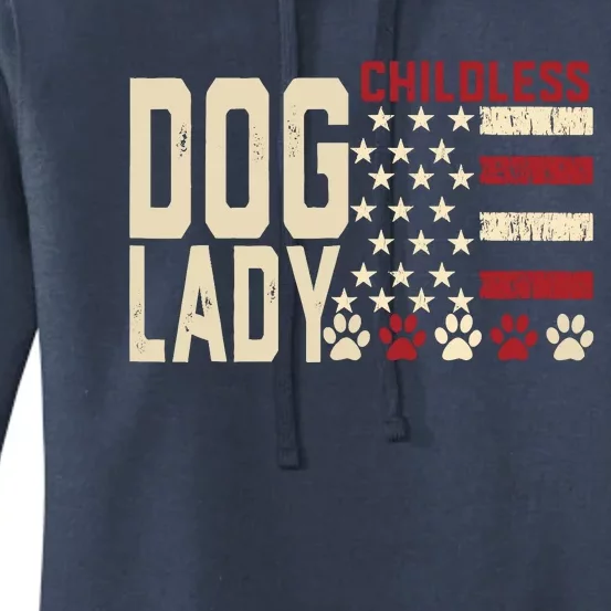 Childless Dog Lady Vote 2024 Us Flag Democratic President Women's Pullover Hoodie