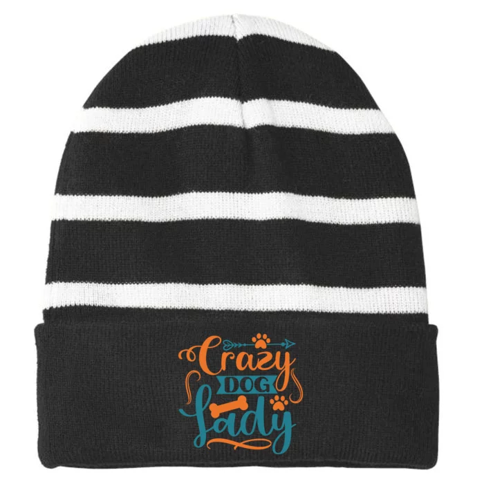 Crazy Dog Lady Dog Enthusiast Apparel Striped Beanie with Solid Band