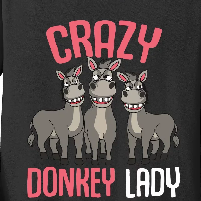 Crazy Donkey Lady Donkey Lover Kids Long Sleeve Shirt