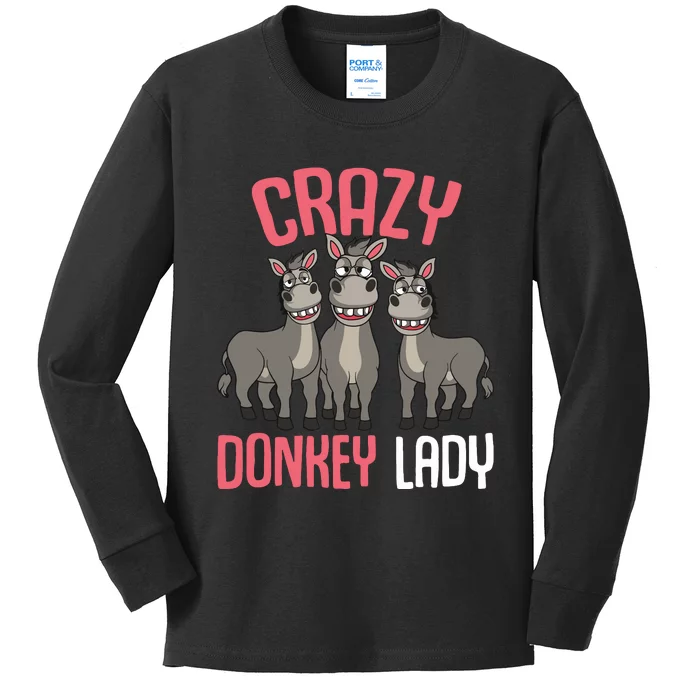 Crazy Donkey Lady Donkey Lover Kids Long Sleeve Shirt