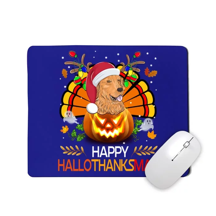 Cute Dog Lover Xmas Lights Turkey Santa Hat Hallothanksmas Gift Mousepad