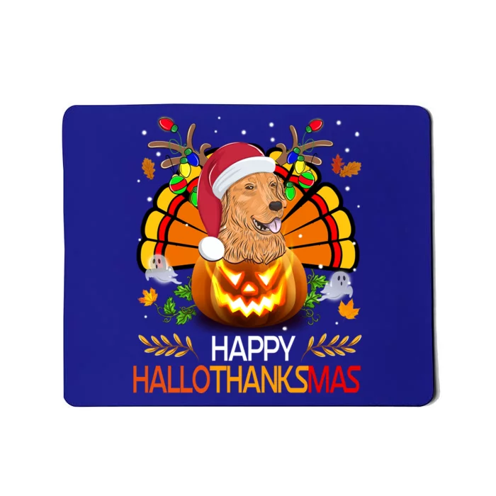 Cute Dog Lover Xmas Lights Turkey Santa Hat Hallothanksmas Gift Mousepad