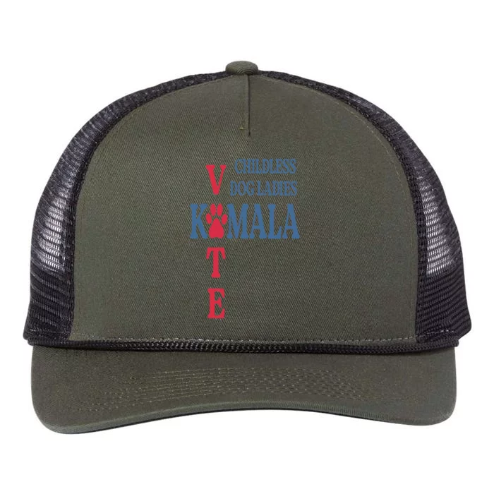 Childless Dog Ladies Vote For Kamala Harris 2024 Retro Rope Trucker Hat Cap