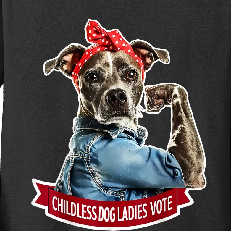 Childless Dog Ladies Vote Rosie The Riveter Kids Long Sleeve Shirt