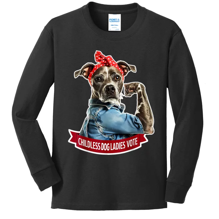 Childless Dog Ladies Vote Rosie The Riveter Kids Long Sleeve Shirt