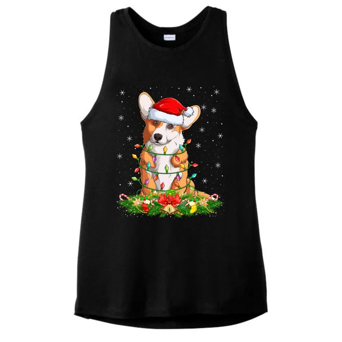 Corgi Dog Lover Lighting Xmas Santa Corgi Christmas Gift Ladies Tri-Blend Wicking Tank