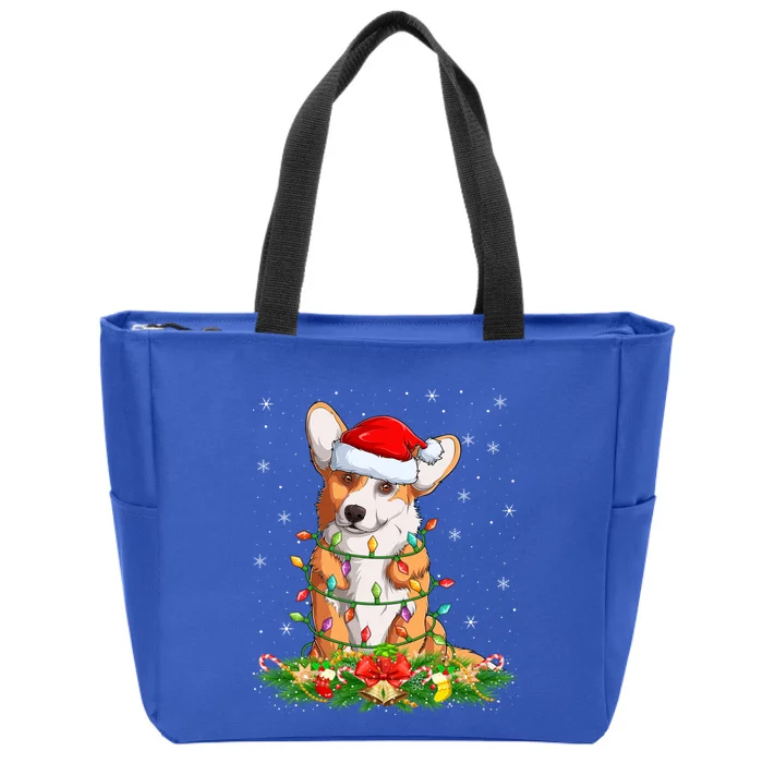 Corgi Dog Lover Lighting Xmas Santa Corgi Christmas Gift Zip Tote Bag