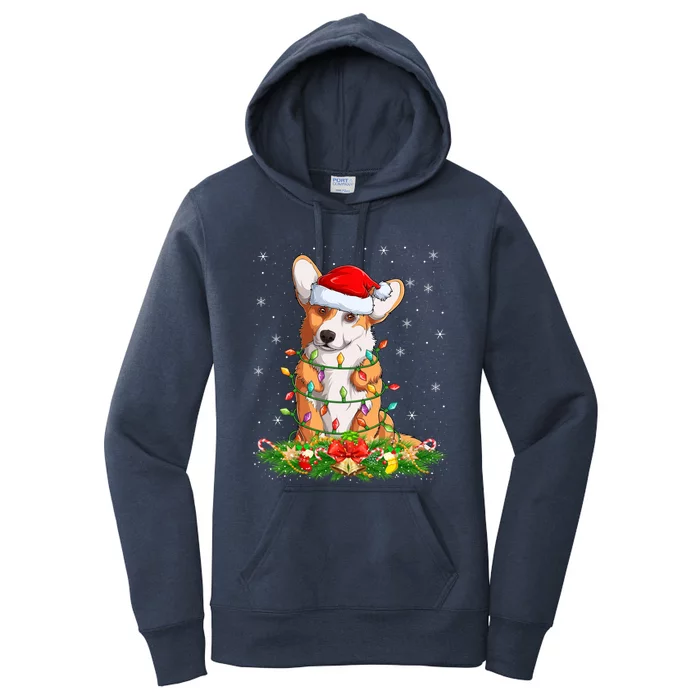 Corgi Dog Lover Lighting Xmas Santa Corgi Christmas Gift Women's Pullover Hoodie