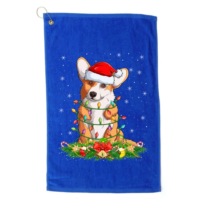 Corgi Dog Lover Lighting Xmas Santa Corgi Christmas Gift Platinum Collection Golf Towel