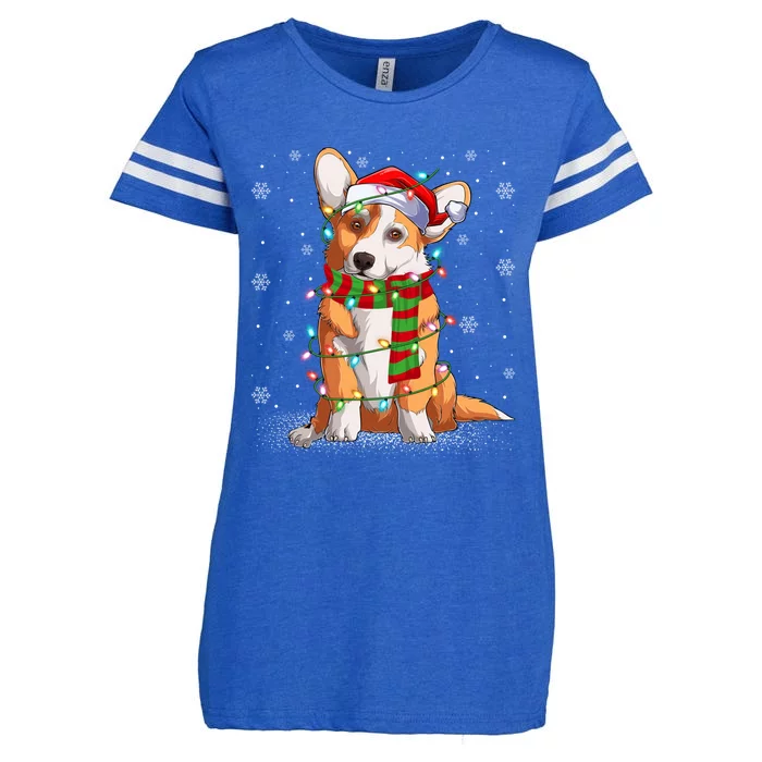 Corgi Dog Lover Xmas Holiday Lighting Santa Corgi Christmas Gift Enza Ladies Jersey Football T-Shirt