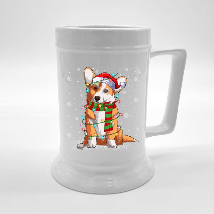 Corgi Dog Lover Xmas Holiday Lighting Santa Corgi Christmas Gift Front & Back Beer Stein