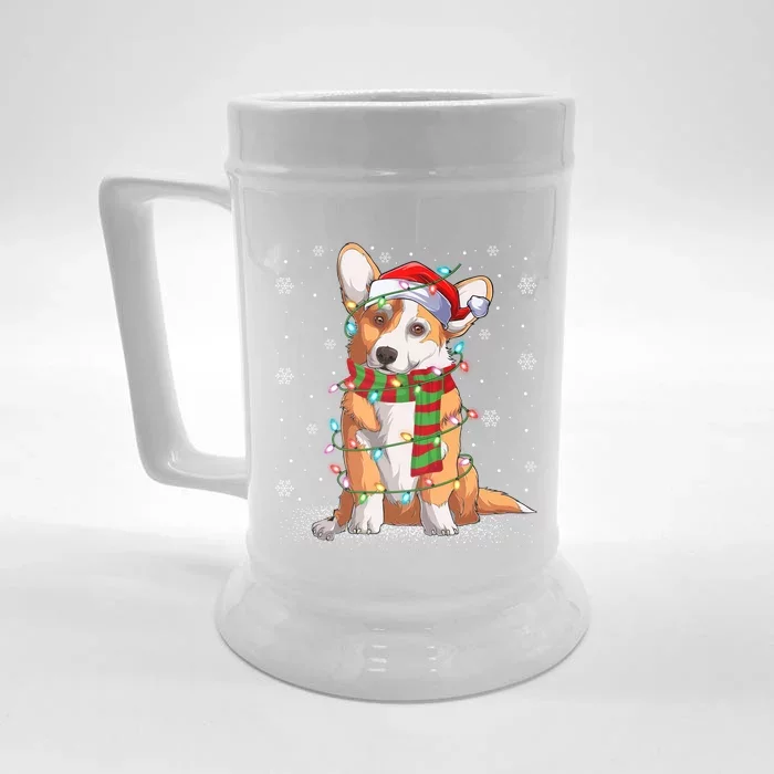 Corgi Dog Lover Xmas Holiday Lighting Santa Corgi Christmas Gift Front & Back Beer Stein