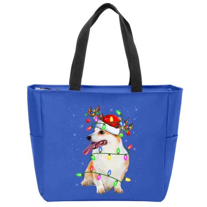 Corgi Dog Lover Xmas Lighting Santa Corgi Christmas Gift Zip Tote Bag