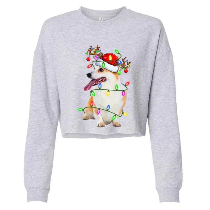 Corgi Dog Lover Xmas Lighting Santa Corgi Christmas Gift Cropped Pullover Crew