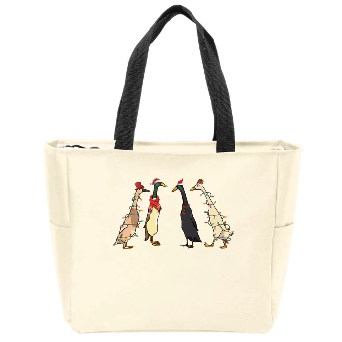 Christmas Ducks Lights Santa Ducks Merry Christmas Zip Tote Bag