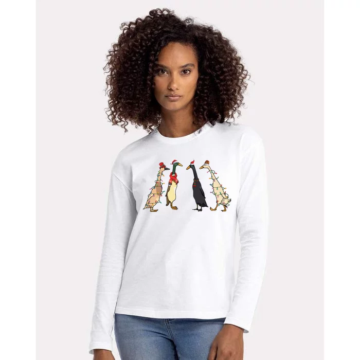 Christmas Ducks Lights Santa Ducks Merry Christmas Womens Cotton Relaxed Long Sleeve T-Shirt